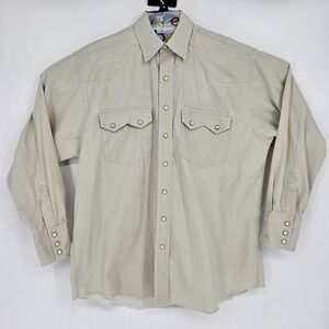 Resistol Shirt‎ Mens Medium Pearl Snap Long Sleeve Tan Western FLAWS
